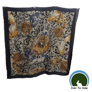 Vintage Echo Black 100% Wool Heraldic Print 34"x34" Sqaure Scarf